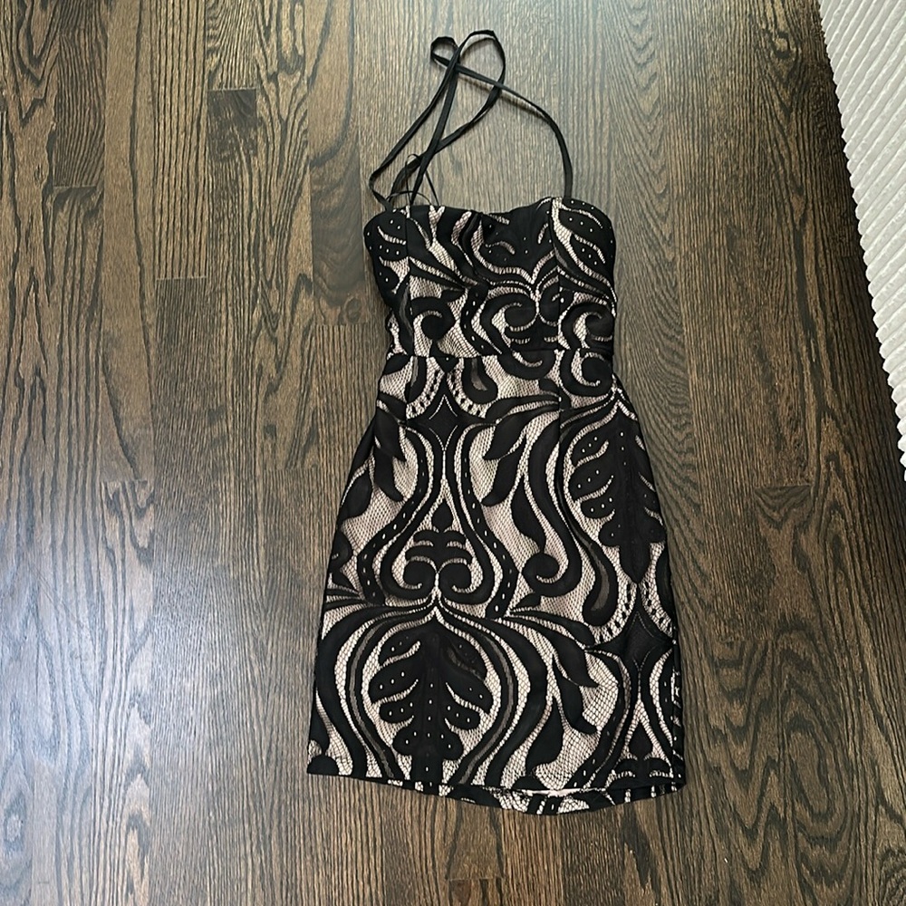 black lace mini dress